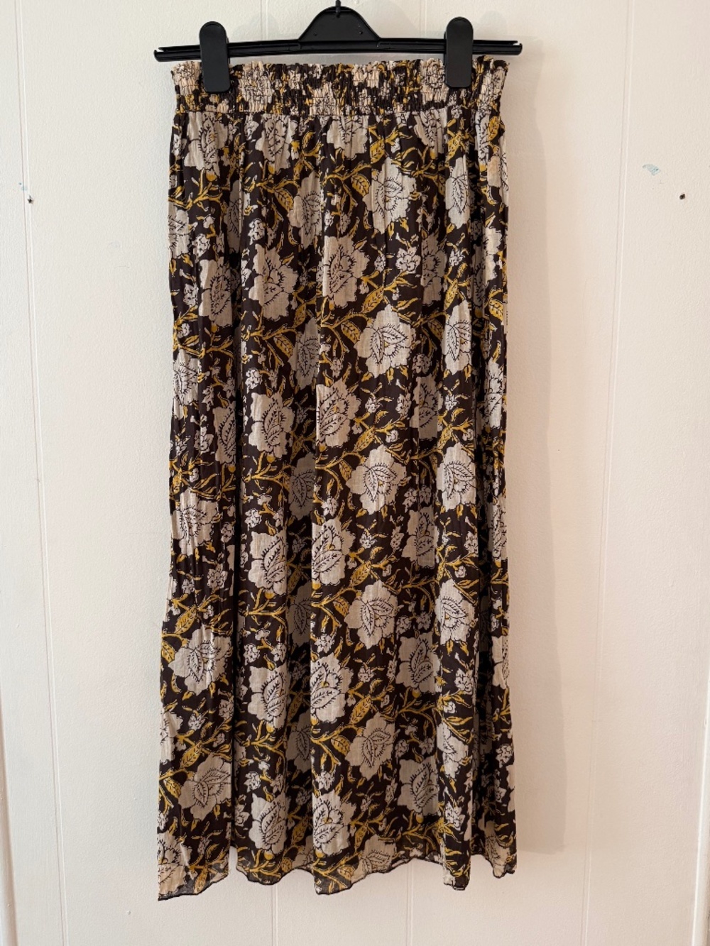 NWT Natural Life L/XL Maxi Skirt Floral Smocked Waist Brown, Mustard, Beige